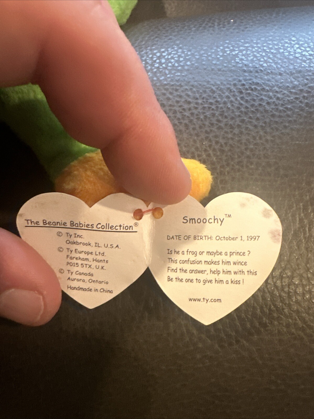 🐸Vintage TY Beanie Baby Smoochy the Frog 1997 Retired With Tags 🐸SH IN ZIPLOC 