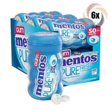 Full Box 6x Bottles Mentos Pure Fresh Mint Flavor Gum, 50 Pieces Each - 3.53oz