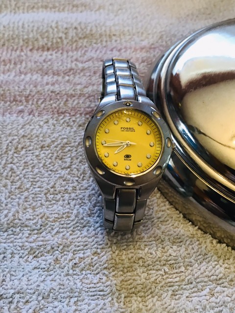 Fossil Blue Am-3318 100m Yellow Dial 