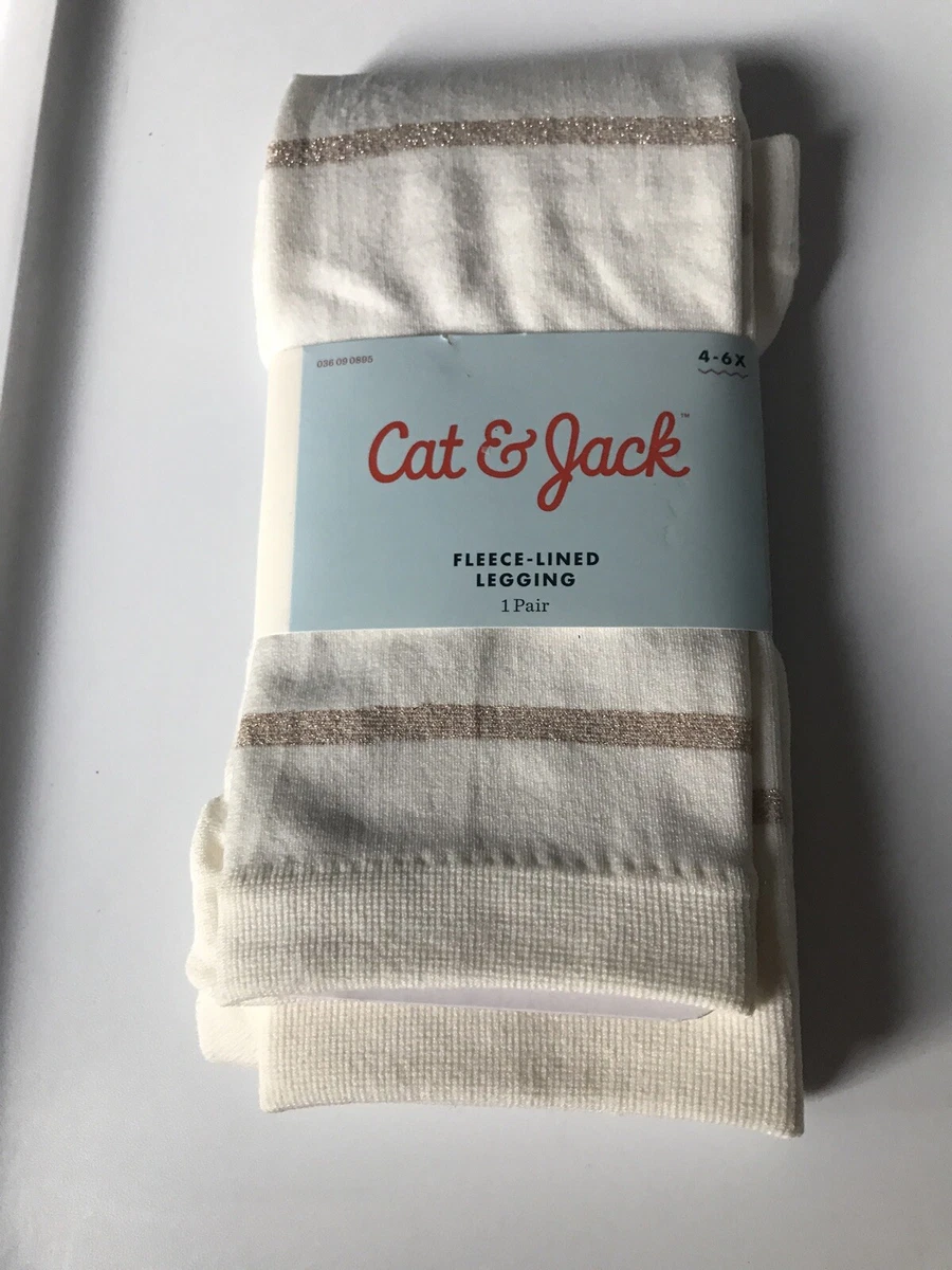 Cat & Jack Girls Fleece Lined Footless Leggings Cream Striped 4-6X 36-54 lb  NEW