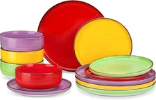 12 Pieces Dishes Set，Polished Round Plates and Bowls Set for 4,