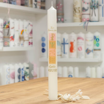 meinkerzenshop  Kommunionkerze LYDIA wachsverziert für Mädchen und Jungen