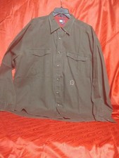 TOMMY HILFIGER VINTAGE 90S DULL GREENISH BROWN MEN'S XL/XG CREST FLAG SHIRT USED