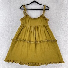 Urban Outfitters Georgia Linen Tie Back Apron Dress Womens Size 10 Yellow Ruffle