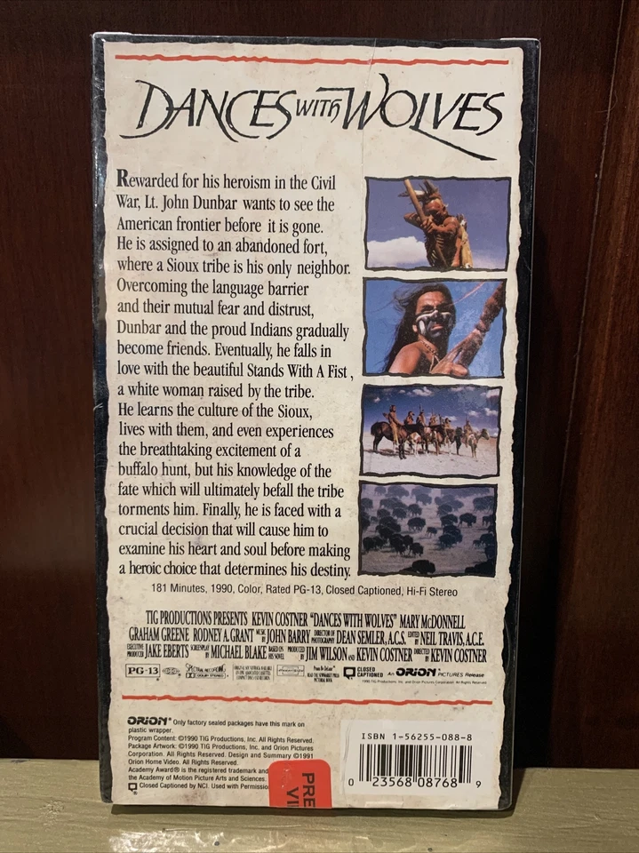 Dances with Wolves VHS 1990 New SEALED Very Rare With watermark Kevin Costner - Image 2 of 4