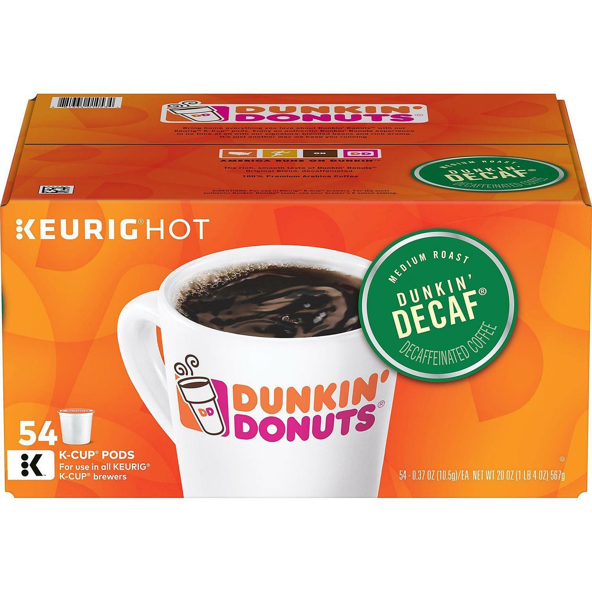 Dunkin' Donuts DECAF Original Coffee 54 to 216 Keurig Kcups Pick Any Size