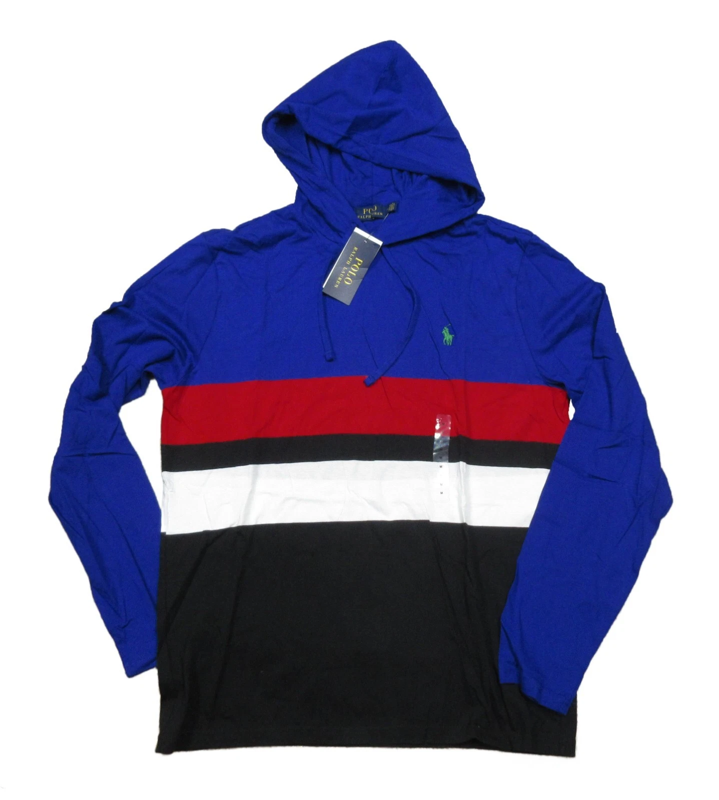 Polo Ralph Lauren Men's Blue Multi Colorblock Jersey Hooded T-Shirt