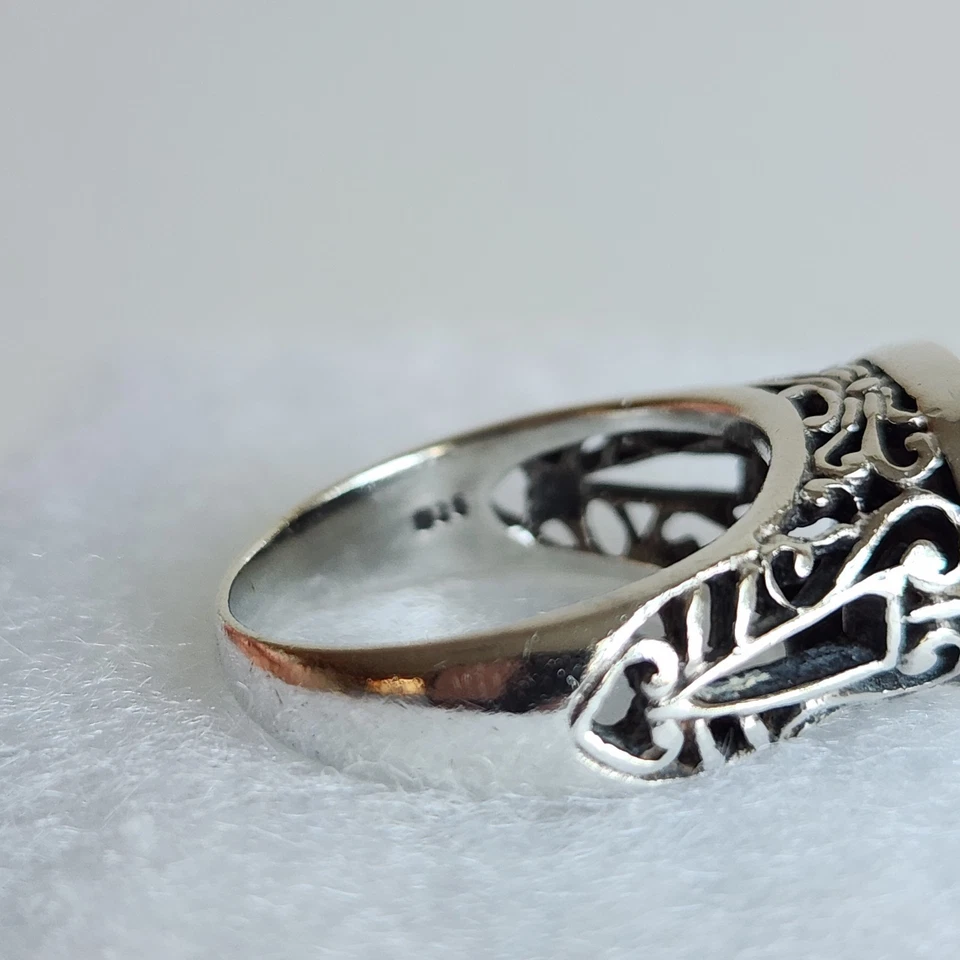 Anillo de plata esterlina verde y coral piedras preciosas filigrana boho talla 8,5 | 8 g 925 Foto 3 de 4