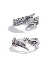 Silver Angel And Demon Wing Ring Set For Women Fashion Jewelry