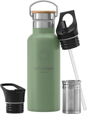 BeMaxx Trinkflasche Edelstahl ACTIVE FLASK sage Bamboo-Verschluss 530ml