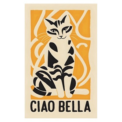 Katze Pop Art Poster | Retro Ciao Bella Wandkunst | Wohnzimmer Dekor