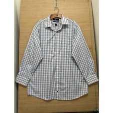 Hart Schaffner Marx Mens 17 34 Pima Cotton Non-Iron Check Dress Shirt Blue White