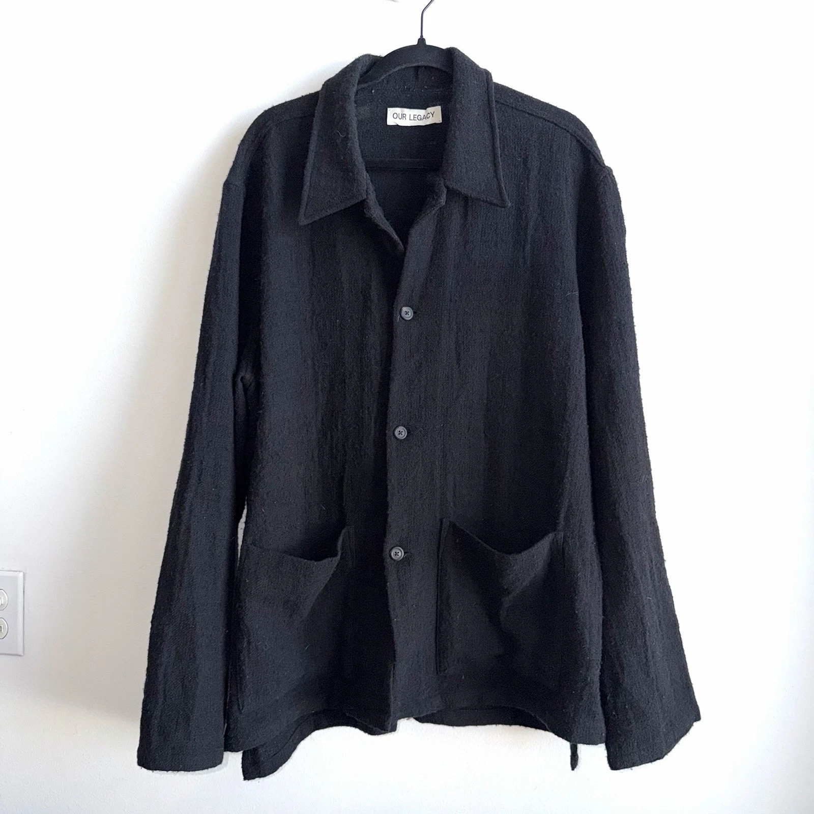 Our Legacy Haven Jacket Size 52 XL Black Shacket Chore Coat Boxy Button Wool - product detail image 1