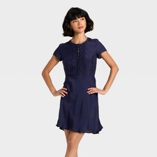 Women's Short Sleeve Mini A-Line Dress - Universal Thread Navy Blue M