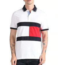 Tommy Hilfiger Mens White Colorblock Classic James Custom Fit Polo Shirt Size M