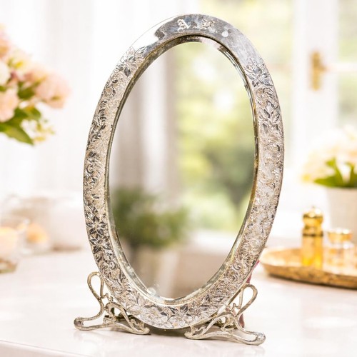 Opulent Large Art Nouveau Style Antique Sterling Silver Vanity Dresser Mirror