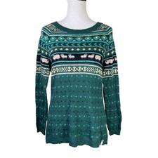 Woolrich M Wool Mohair Blend Green Knit Sheep Print Pullover Sweater