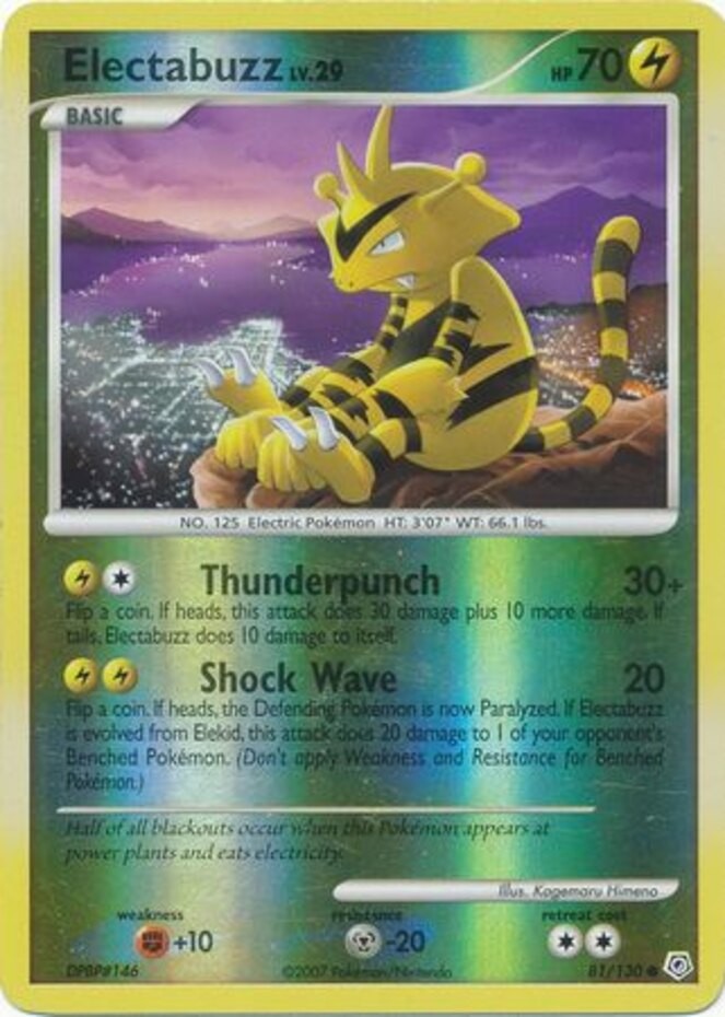 Heavily Played, English Pokemon Reverse Holo Electabuzz - 81/130 - Common - Reve