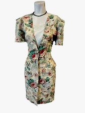 Cherry Martin FLORAL BUTTONFRONT LACE V-NECK SHOULDER PUFF/PADDED DRESS USA VGE