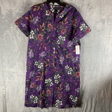 Miss Elaine Women's House Coat M Pajamas Sleepwear Purple Floral Snap Front NWT