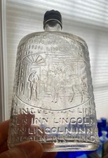 Vtg. Lincoln Inn Clear Glass Pint Bottle/Flask Abraham & Horse Pictorial w Cap