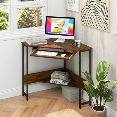 Triangle Small Space Study Desk Corner Computer Desk Office w/ Charging Station