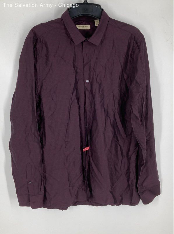 Burberry London Mens Burgundy Blue Geometric Long Sleeve Button-Up Shirt Sz XXL