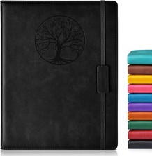 Lined Journal Notebook for Women Men,256 Pages Large Hardcover Leather A4 Black