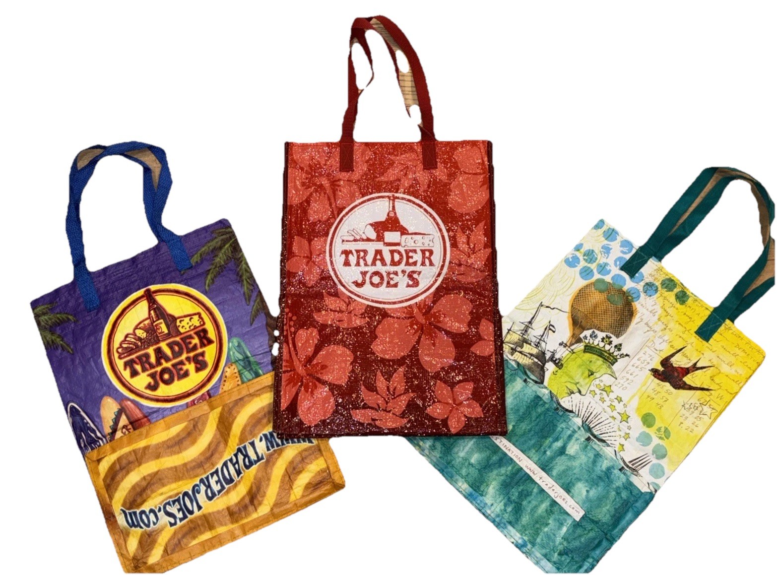 Trader Joe's Reusable 3 Shopping Bags Tote Grocery.
