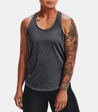 UNDER ARMOUR Tech Vent Tank Top Sz S Dark Grey Black Mesh Twisted Racerback