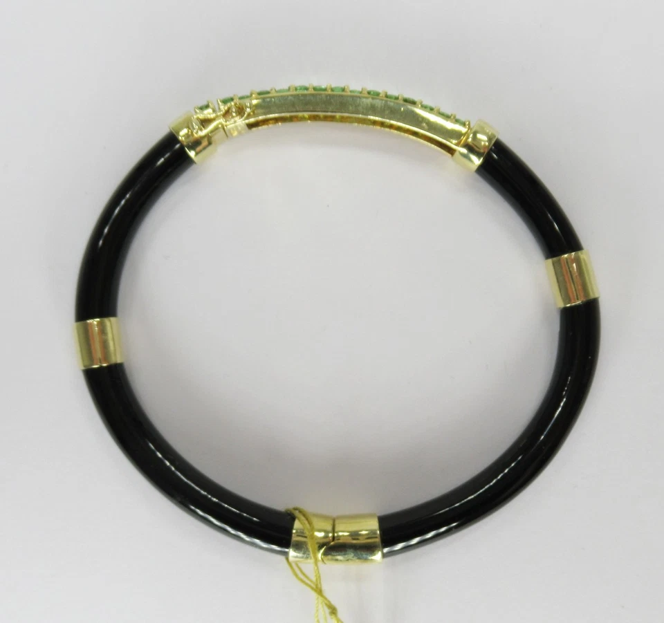 Impresionante Brazalete Brazalete con Bisagras Turmalina Ónix y Oro Amarillo 14K Heng Ngai HN Foto 3 de 4