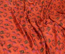 Sanskriti Vintage Sarees Red From India Printed Pure Silk Sari 5Yd Craft Fabric