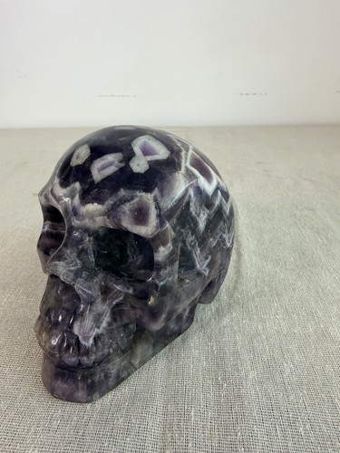 Large Chevron Amethyst Crystal Skull 8lb Carved Stone Healing Decor Purple