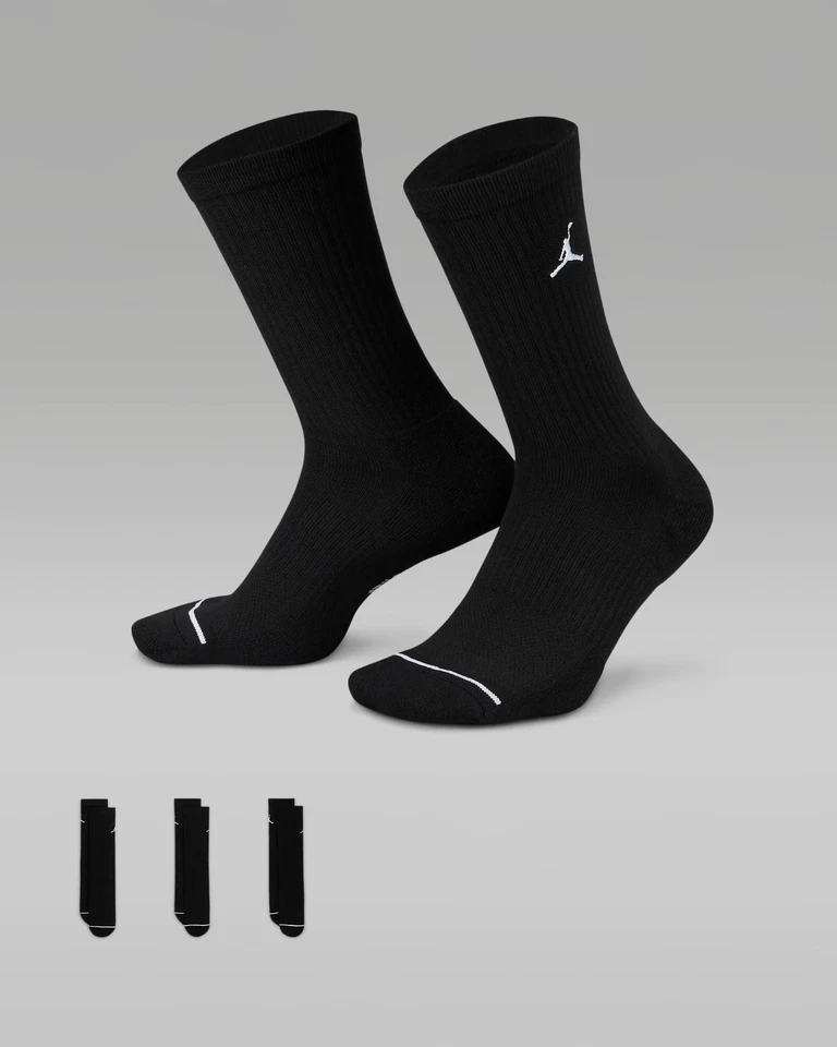 CALZE Nike Jordan Jumpman DX9632 010 Noir Blanc Everyday Socks Crew 3PACK - Photo 1/1