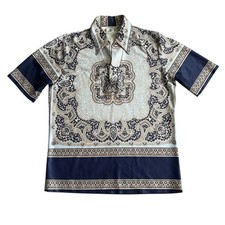 Vintage Spire California Collar Shirt Sz M Disco Polyester MCM Baroque Pattern