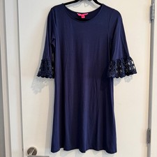 Lilly Pulitzer Ophelia Shift Dress Blue Crew Neck Half Sleeve Sz M Women's