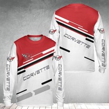Custom Name Men's Corvette C5 Racing 3D Print Red White Long Sleeve Shirt S-5XL