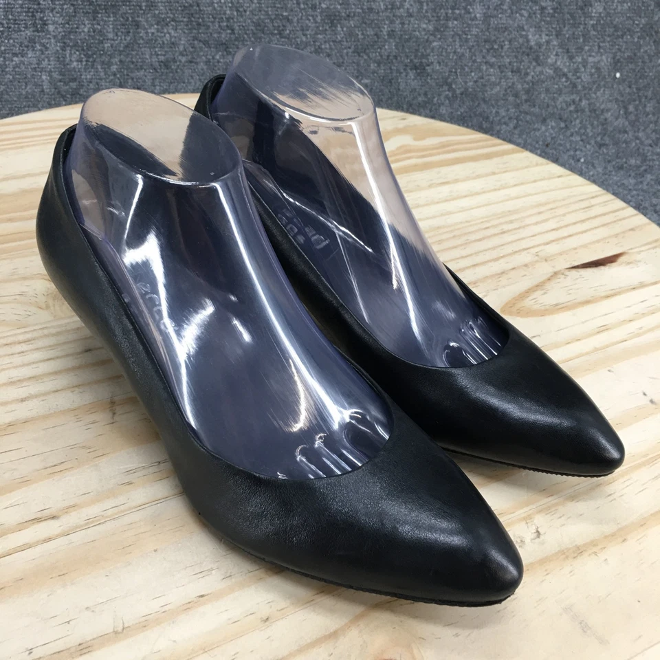Zapatos de tacón ECCO para mujer 39 tacones de gatito sin cordones vestido puntiagudos cuero negro Foto 3 de 4
