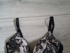 Ann Summers Black & Nude Lace  & Mesh Corset Back Babydoll Dress Size 18