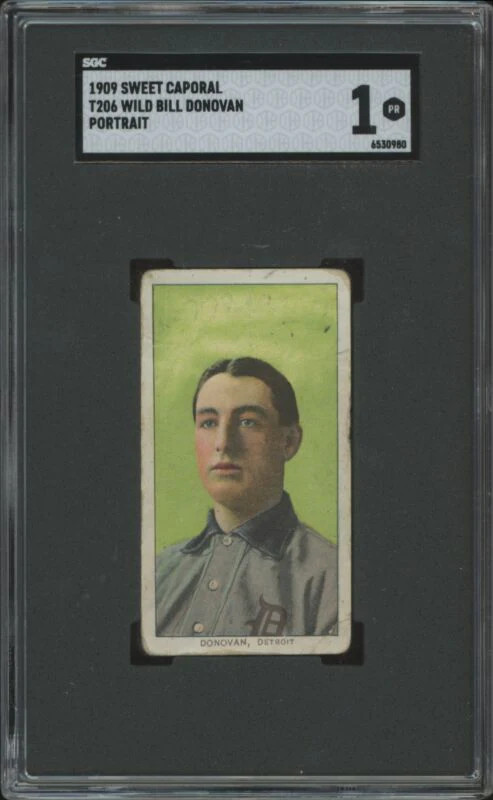 1909 T206 WILD BILL DONOVAN POOR SWEET CAPORAL 150 PORTRAIT SGC 1 DETROIT TIGERS