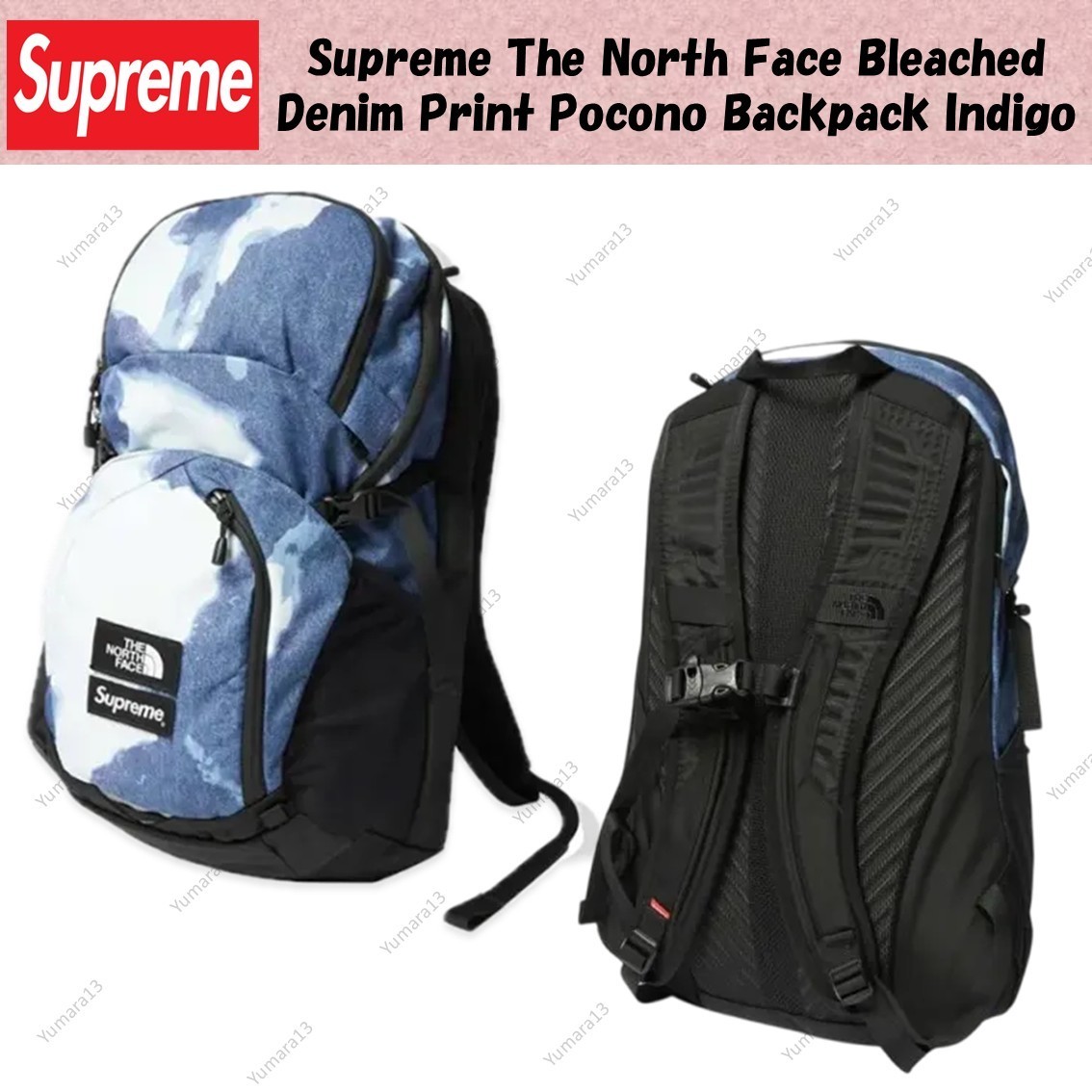 Supreme The North Face Bleached Denim Print Pocono Backpack Indigo