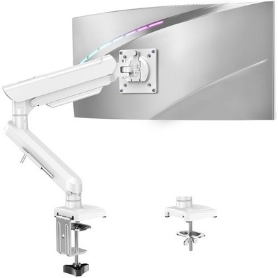 Single Monitor Mount 32 Inch, White, Gas Spring Arm 4.4-22 lbs, VESA Desk Mount