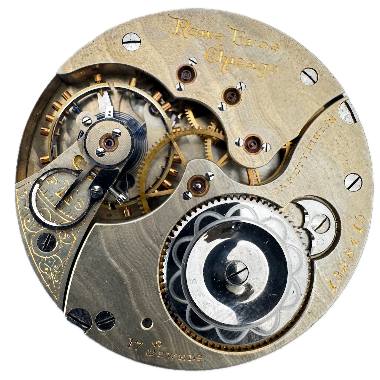 Antique 16s Illinois Rowe Bros 17 Jewel Mechanical Pocket Watch Movement 174