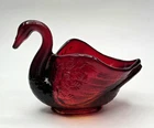 Vtg. Fenton 4" Ruby Red Glass Open Back Salt Cellar Swan Figurine Cadmium Glow