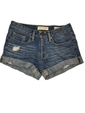 Bullhead Denim Co. Girlfriend Cuffed Denim Shorts Mid Rise Relaxed 24 Blue