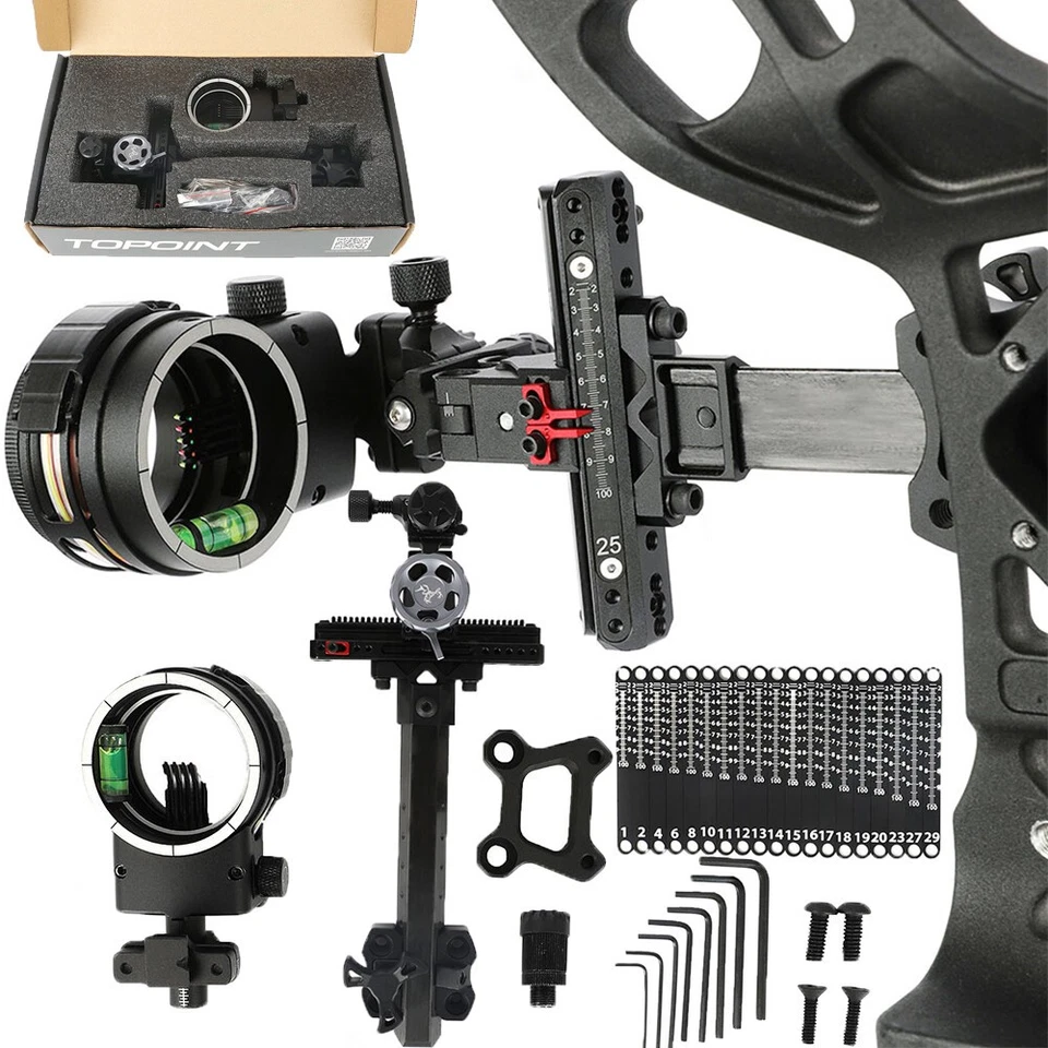 WOLFMAN 5Pin Compound Bogenvisier 4X 6X 8X Zielfernrohrlinse Carbon .019 " Bogenschießen