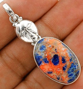 Face Natural Blue Sodalite 925 Sterling Silver Pendant Jewelry @17-4
