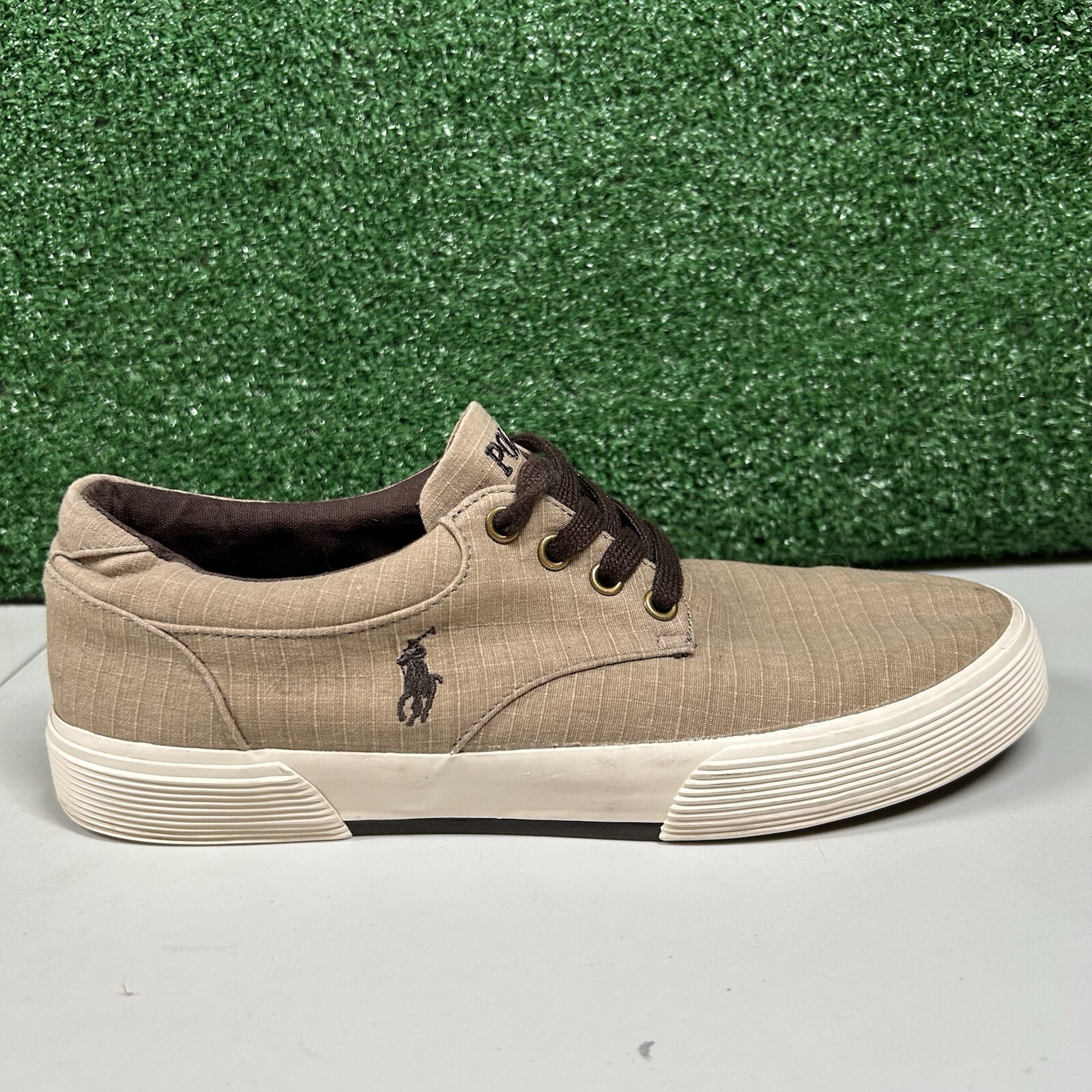 SAOLA Polo Ralph Lauren Felton Uomo 9 D Marrone Ripstop Canvas Scarpe Sneakers Casual