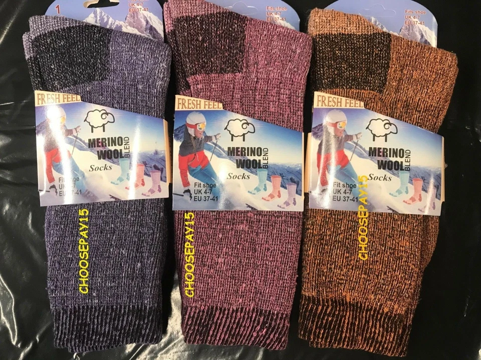 12x Meias térmicas femininas de lã merino botas de trabalho para caminhada ao ar livre  - Imagem 2 de 4