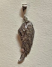 White Gold Plated Simulated Diamond Angel Wing 1" Pendant